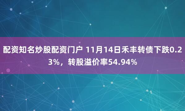 配资知名炒股配资门户 11月14日禾丰转债下跌0.23%，转股溢价率54.94%